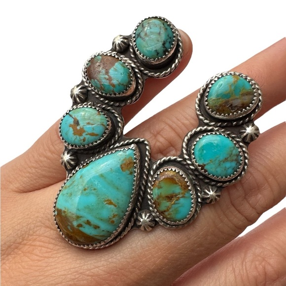 Native American Inspired Turquoise Silver Ring by CB Gems Size 7.5 Sterling 925 - Picture 4 of 9